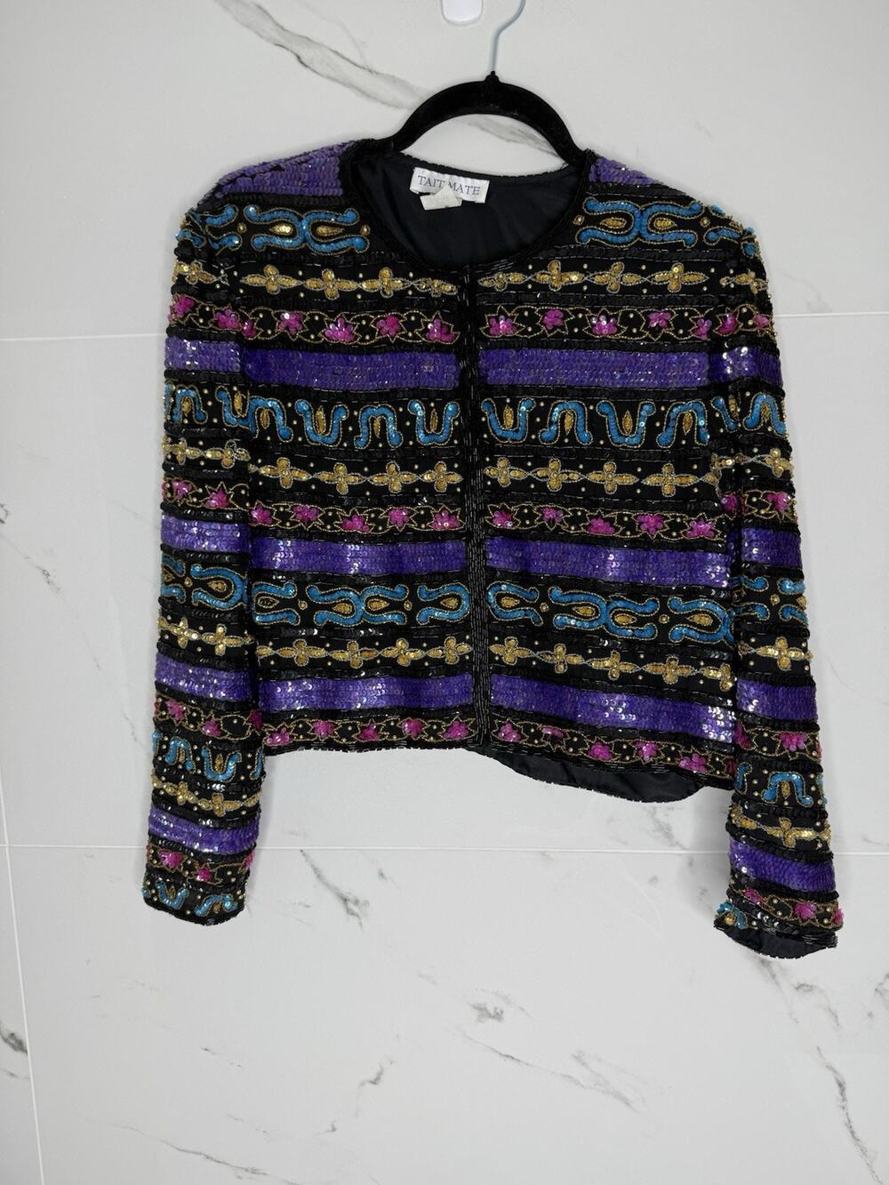 VTG Silk Sequin 80s Jacket Multicolor Cocktail Art To Wear holidays wedding 8
